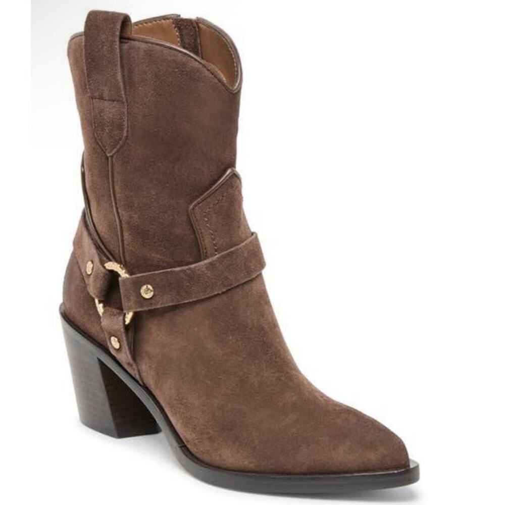 Dolce Vita Women Kenzen Dark Brown Suede Harness Pointy Toe Ankle 8